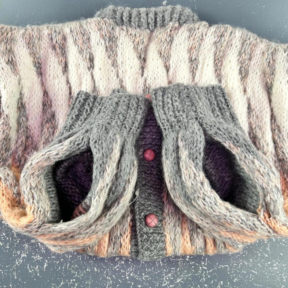 VTG 100% Mohair Cardigan Sweater Orange Gray White Button Front Handmade Chunky - Picture 6 of 10
